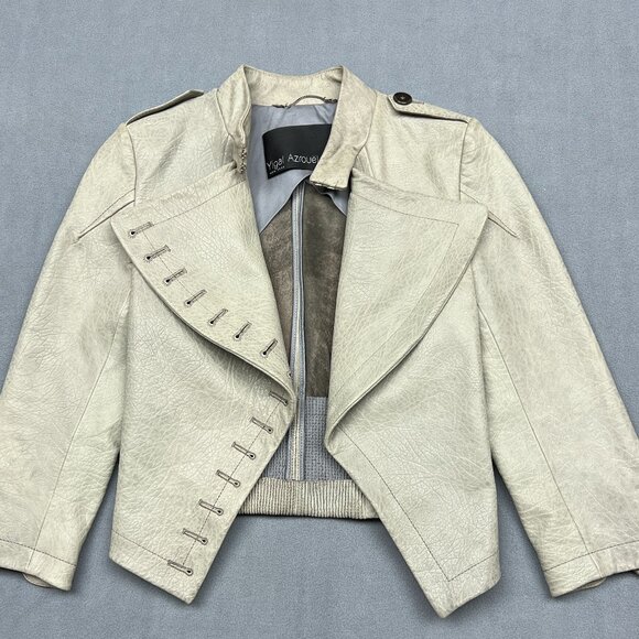 Yigal Azrouel Stylish Leather Jacket Size 4 Old Military Look Gray Green Chic